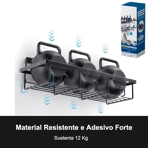 Kit com 4 Suportes, Suporte Para Shampoo Box, Suporte Banheiro Preto, Adesivo, Suporte Banheiro Sem Furo, Também Possível Com Furo