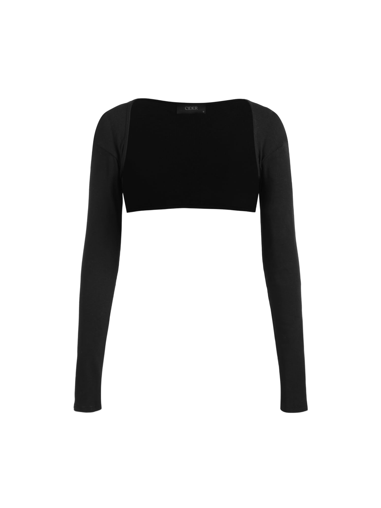 CIDER Solid Collarless Long Sleeve Crop