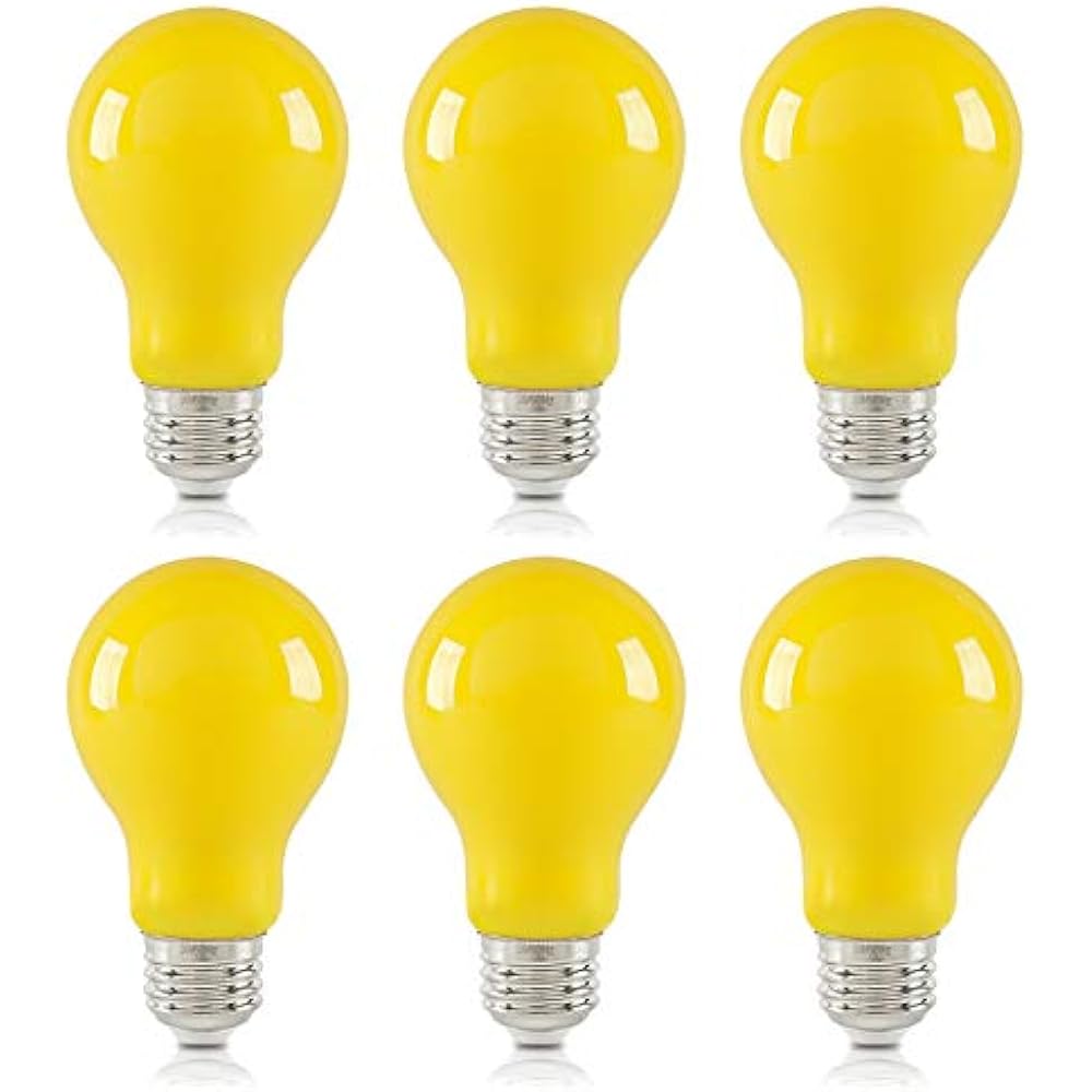 Yueximei A19 8W LED Yellow Bug Light Bulbs, E26 800 Lumens, Dimmable