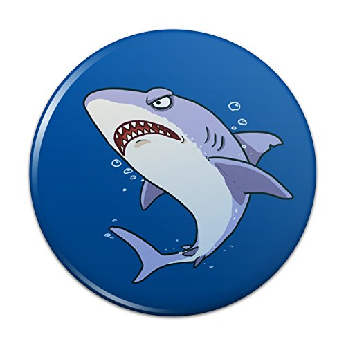 Great White Shark Cartoon in Ocean Pinback Button Pin Badge - 1