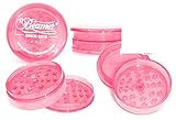 Neon Hot Pink Beamer 62mm 3 Piece 55 Pyramid Shaped Teeth (Prevents Breaks) VIRGIN ACRYLIC Grinder / Spice Mill with Storage Compartment, Neodymium Magnet. Tobacco Coffee Herbs Spices + Beamer Sticker