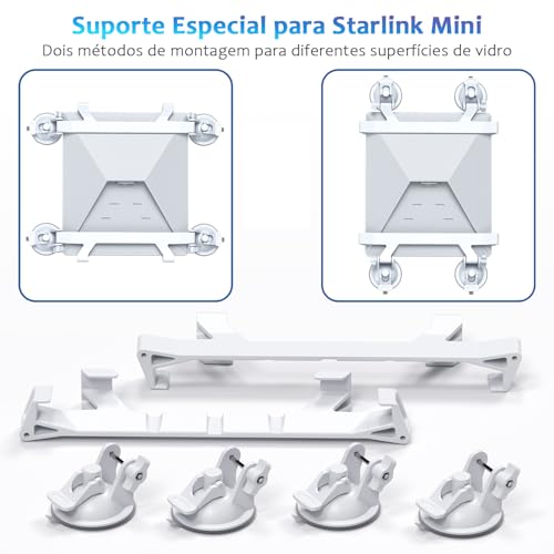 Suporte para Starlink Mini Carro, Kit de Base de Montagem para Starlink Mini Completa, com 4 Ventosas para Painel, Brisa, Janela e Teto Solar