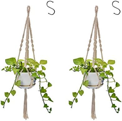 2 Pack Plant Hanger Indoor Outdoor Decorations Hanging Planter Basket Cotton Rope - 32 inches