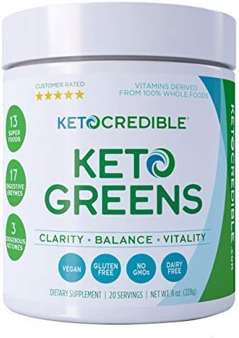 Keto Credible KetoGreens 3-in-1 Green Drink (23 Healthy Greens + Superfoods, 17 Digestive Enzymes, 3 Exogenous Ketones) Powder Optimized to Burn Fat, Increase Energy/Clarity and Jump-Start Ketosis