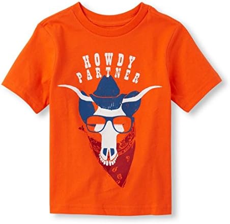 Baby/Toddler Boys T-Shirt: Cowboy Steer Skull, Howdy Partner - Orange (2T)
