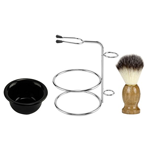 CCbeauty Men's Shaving Set, Stainless Steel Shaving Razor&Brush Holder Soap Bowl Mug Badger Hair Beard Brush - Thumbnail 2