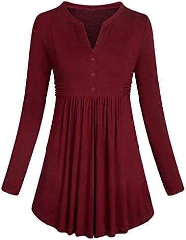 Women T-Shirt Dress, DRACLE Long Sleeve Button Slim Elegant Hem Tunic Tops Autumn/Winter/Spring (M, Red)
