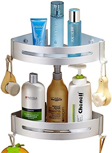 2 Tiers Corner Shower Caddy, Shower Organizer, Wall Mounted Aluminum Shower Shelf with Adhesive(No Drilling), Storage Rack for Toilet,Shampoo,Dorm and Kitchen By YCOCO