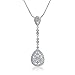 Bling Jewelry Bridal Vintage Deco Style Pave Crystal Teardrop Pendant Necklace Pendant for Bride for Women Wedding Silver Plated Brass