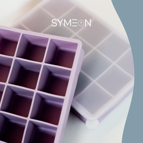 SYMEON Forma de Gelo Silicone Com Tampa Livre de BPA Flexivel 15 Cubos de 27ml Cada Prática Resistente e Reutilizável Forma Para Papinha Gelatina Frutas (LILAS)