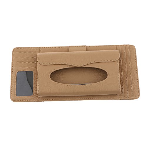 Homyl Premium 3 In 1 CD DVD Pouch Bag Glasses Holder Case with Tissue Box for Car Sunshade Visors 14Inch - beige - Thumbnail 2