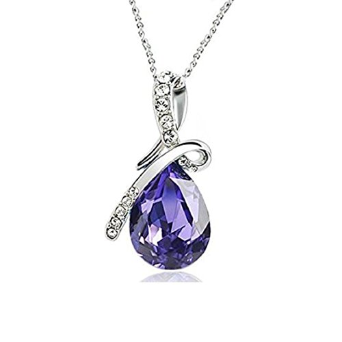 Ikevan 2017 Hot Selling Necklace Women Lady Rhinestone Chain Crystal Necklace Pendant Jewerly Fashion (Purple)