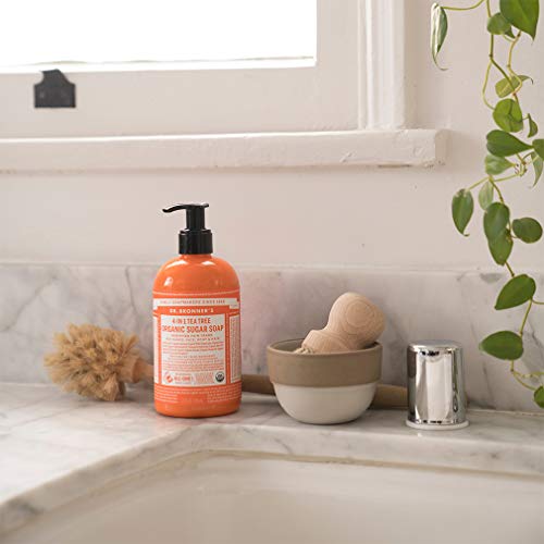 Dr Bronner’s 4-in-1 Organic Tea Tree Sugar Soap, Made with Organic Oils, Sugar and Shikakai Powder, For Hands, Body, Face & Hair, Fair Trade Certified & Vegan Friendly, 335ml Recycled Pump Bottle - Image 4