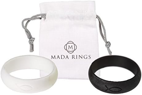 Silicone Engagement Wedding Rings, Fish Symbol Showing your Christian Faith, Marriage Bands for Women, Anniversaries & Proposals Useful for Work, Sports and the Gym-Our 2 Pack Comes in Black and White