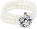 Amazon Collection Simulated Cream Pearl Faceted Glass 3-Row Silver Tone Stretch Bracelet
