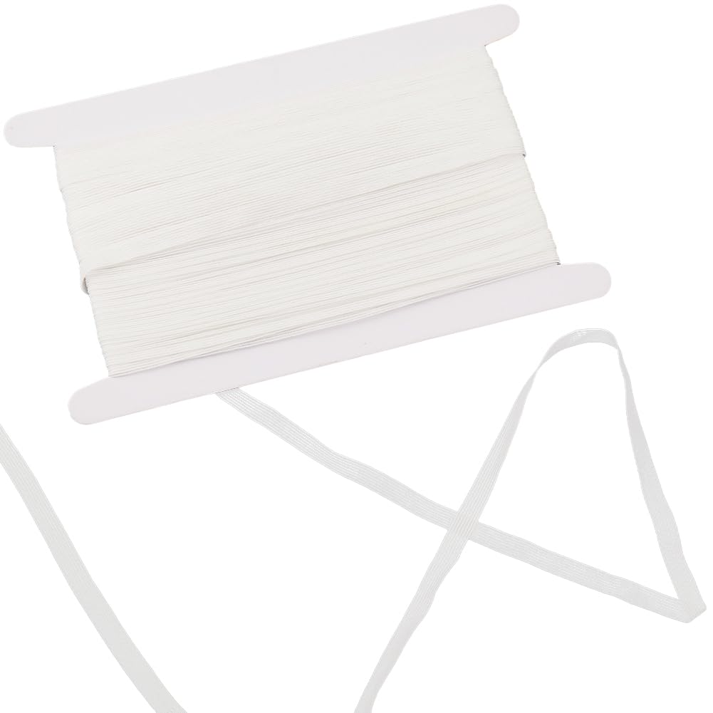 GORGECRAFT 20M Knit Elastic Band 8mm Wide Flat Braided Stretchy Strap Cord Roll Spool Transparent Knitted Sewing Webbing for Clothes Dress Underwear Garment Gift Wrapping Waistband White