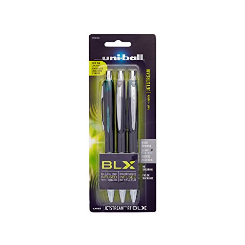 Uni-Ball Jetstream BLX Retractable Ball Point Pens, Bold Point, Assorted Colored/Black Ink, 3 Count