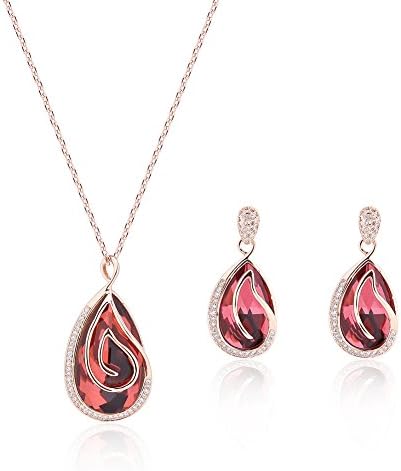 Lovelychica Elegant Rose Gold Pearl Necklace Drop Earrings Sets 丨Crystal Jewelry Set for Wowen Wedding Bridal Party