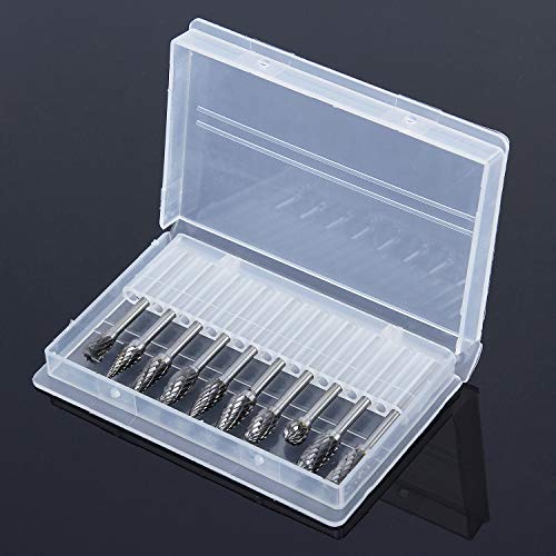 10pcs 1/8" Double Cut Tungsten Carbide Rotary Files Diamond Burrs Set + 1pcs Quick Change Keyless Chuck, Fits Dremel Rotary Tool for Grinder Drill, DIY Wooden Carving, Metal Polishing, Engraving
