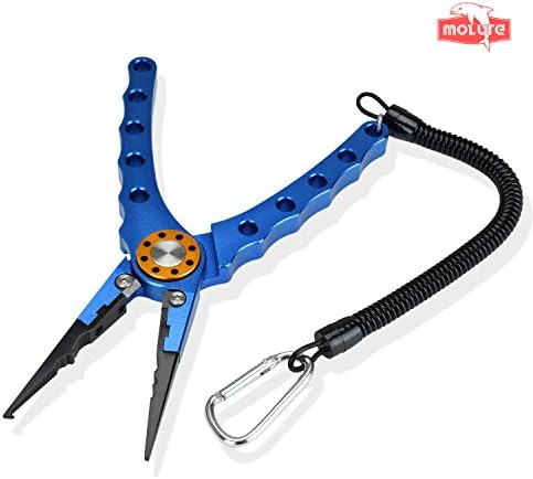 Molure A1 Fishing Pliers Aluminum Saltwater Freshwater Hook Remover Long Nose Blue Silver (Blue)