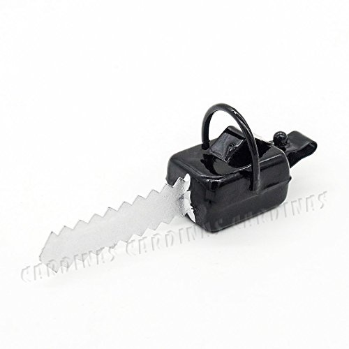 Odoria 1:12 Miniature Black Chainsaw Electric Saw Garden Tools Dollhouse Fairy Garden Accessories