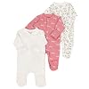 JiAmy 3-Pack Baby Footed Sleepsuits Lange mouw Romper Katoen Slaap en Play Baby Pyjama voor Jongens Meisjes