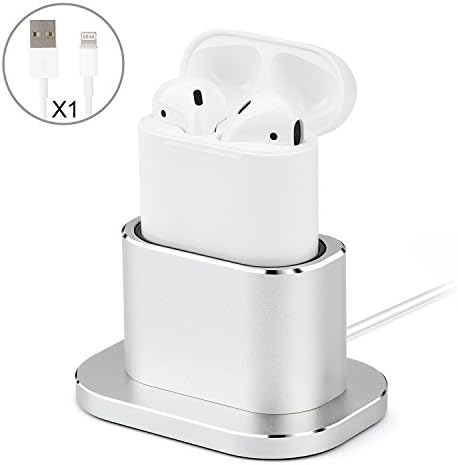 Airpods Dock,SENZLE Aluminum Desk Charger Charging Stand Dock Station for Apple Airpods Case-Silicone Bottom Protect Non-Slip ( GIFT lightning cable included)-Silver