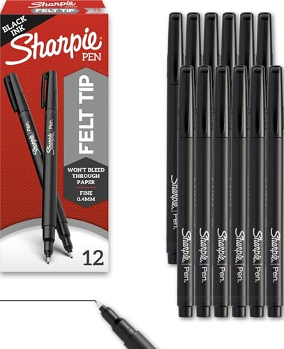 Sharpie Felt Tip Fine Point Pens Black 12 Count