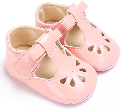 Royirene Baby Girls' Bowknot Pink Retro Leather Shoes 6-12 Months