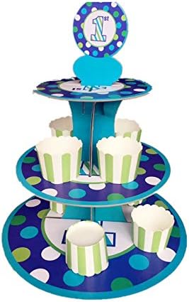 3-tier Cardboard Party Cupcake Display Stand/ Dessert Stand/ Tea Party Pastry Serving Platter/ Food Display Stand-Blue Dot