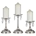 Amalfi Décor Victoria 3-Piece Antique Silver Pillar Candle Holder Set, Crystal-Draped Metal Candlestick Accent Stand