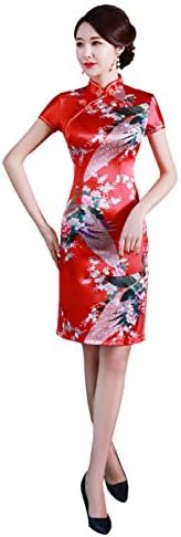 上海物語 Shanghai Story チーパオ ショット丈 チャイナドレス 女性 民族衣装 ワンピース レディース チャイナ服 孔雀柄 旗袍 半袖 チャイナ風 パーティードレス ステージ衣装 Tarunniketanpublicschool Com