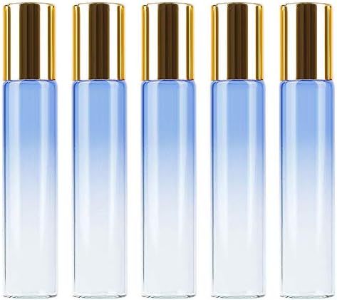 Refillable Gradient Color Essential Oil Roller Bottles, Portable Glass Bottle Travel Cosmetic Liquid Storage Container size 10ml x5pcs