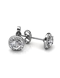 Cate & Chloe Ruth - Pendientes de plata chapados en oro blanco de 18 quilates con piedras de Swarovski, los mejores pendientes de plata para mujeres, hermosos pendientes de tuerca de plata de moda, pendientes solitarios con cristales de Swarovski