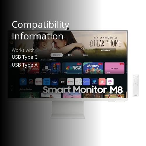 SAMSUNG 32-Inch M8 (M80D) Series 4K UHD Smart Monitor with Streaming TV, Speakers, HDR10+, AI Upscaling, USB-C, Ergonomic Stand, SlimFit Camera, Gaming Hub, LS32DM801UNXZA, 2024