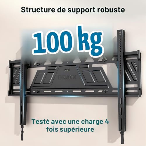 BONTEC Support Mural TV Fixe pour Téléviseurs 43 à 100 Pouces, Ultra Fin 23 mm, Charge Maximale 100 kg, VESA Max 800x600 mm, Fixation Murale Ultra Plate, Plaque Monobloc, Verrouillage Auto Sécurisé | Profil bas 23 mm, VESA max 800x600 mm, Plaque monobloc, Pour téléviseurs plats ou incurvés