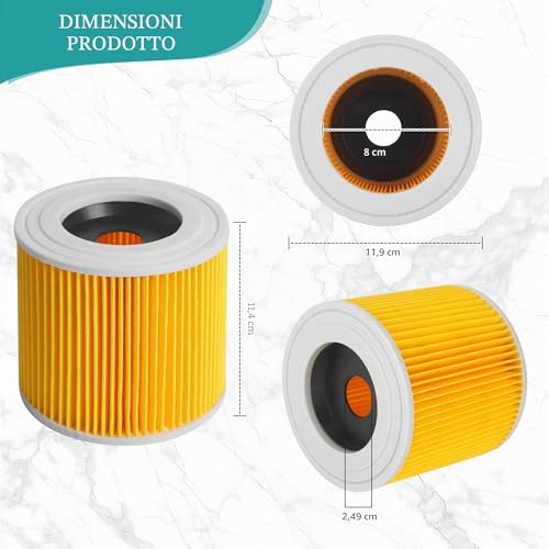 Set of 3 KäRcher Vacuum Cleaner Filters, Karcher Filter, Filter Cartridges for KäRcher Wd3 Premium WD2 MV2 MV3 WD 3P, WD 3.200, Replacement Filter for Kärcher Vacuum Cleaner 6.414-552.0/64145520