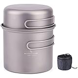 iBasingo 2 piece-set Titanium Bowl Pot Set with Folding Handle Outdoor Camping Picnic Pan Ultralight Cooking Tableware Picnic Dishes 1000ml &amp; 500ml