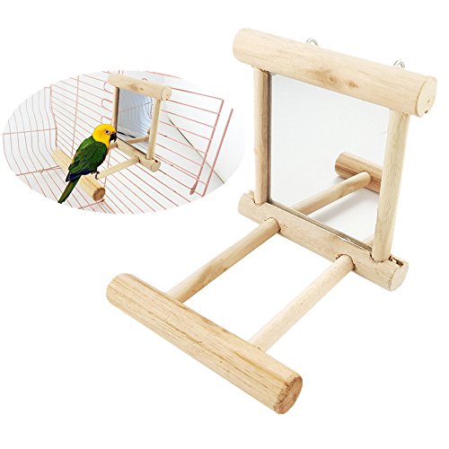 Zafina-UP Pet Bird Mirror Parrot Cage Toys for Parrot Parakeets Conures Cockatiels Bird Stand Perch with Mirror Fun Play Toy (1)