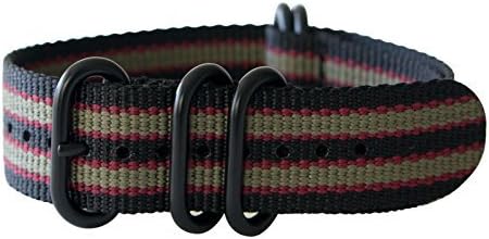 21mm 5 Ring 12"(300mm) Military Army Diver Nylon Watch Strap Band #Black/Red/Olive - PVD Black