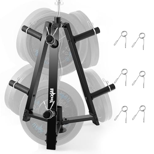 Yes4All 6 Pegs & 4 Barbell Storage Racks Load Up to 1190 LBS - Wall Mounted Weight Plate Tree & Barbell Holder