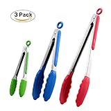Premium Stainless Steel Kitchen Tongs With Silicone Tips For Cooking, Barbecue and Grill 3 Set 7-9- 12 Inch