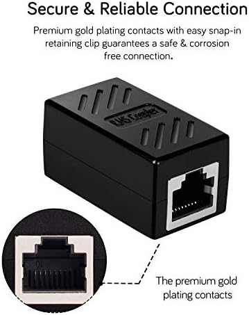 2Pack LINESO RJ45 Coupler Cat7 Cat6 Cat5e Ethernet Cable Extender Adapter LAN Connector in Line Coupler Female to Female (Black)