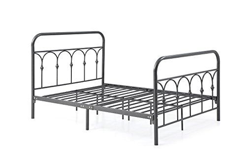 Hodedah Complete Metal Bed with Headboard, High Footboard, Slats and Rails, Twin Size, Charcoal