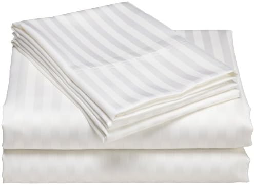 600TC 100% Cotton (Egyptian Cotton) Stripe White 4 Piece Sheet Set Complete Bedding Set Includes 1 Flat Sheet 2 Pillow cases and 1Fitted Sheet in Pure White by King Kong UK King Size-66 to 76 cm Deep
