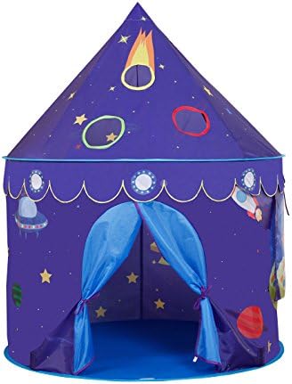 Roadacc Children Starry Sky Play Tent; Blue Castle Play House for Kids, Great Portable Over One Year Old Kids Toy for Indoor or Outdoor with Rockets Stars and Space Pattern 40"x51"
