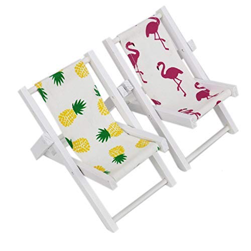 HUELE 2 PCS Mini Wooden Beach Chair Longue Deck Chair Craft Dollhouse Accessories