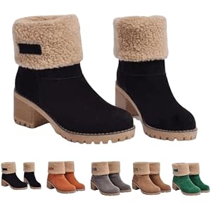 BCVBBMQ Winter Boots for Women, Warm Fleece Lined Mid Calf, Women's Snow Boots with Non-Slip Outsole Chunky Block Heel Slip O