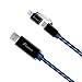 Foxnovo 2.6ft Blue Flowing EL Light 2-in-1 Lightning & Micro USB Sync Data Cable Charging Cord for Smartphones & Tablets - Black