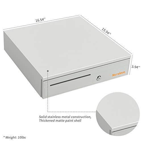 Nurxiovo Cash Register Drawer Box 16 Inch for Point of Sale (POS) System 5Bill/5Coin Money Lock Storage with Removable Tray, RJ11/RJ12 Interface Works Compatible POS Printers Cash Box (White) - Thumbnail 5